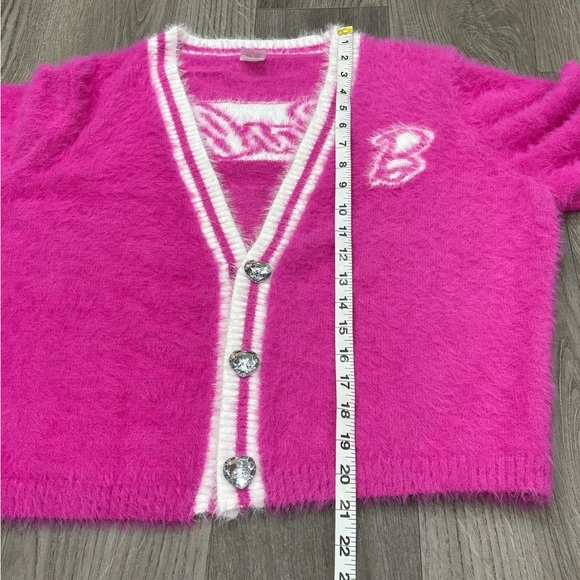 Barbie Halloween Costume Pink Cardigan Sweater Adult Heart Women’s Size Large - Picture 8 of 16